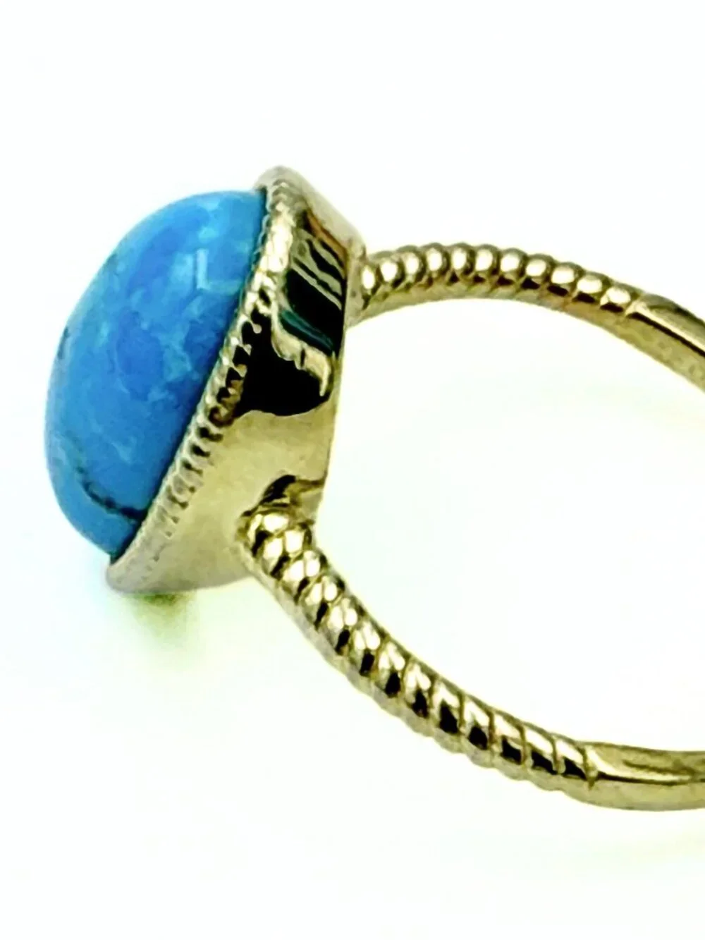 Stunning Signed Turquoise  Sterling Silver Vermeil Statement Cocktail Ring Sz10